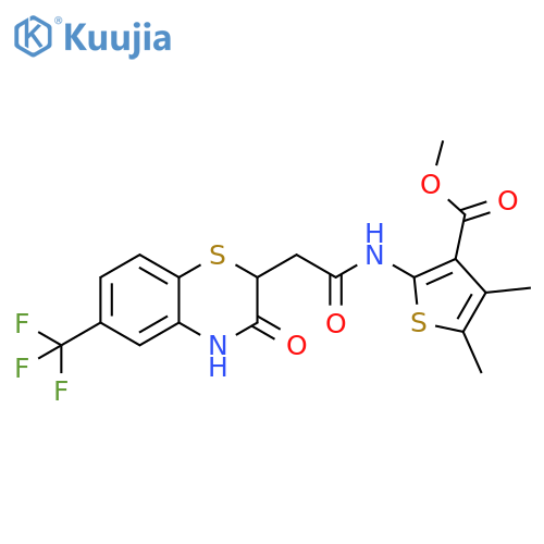 methyl 4,5-dimethyl-2-{2-[3-oxo-6-(trifluoromethyl)-3,4-dihydro-2H-1,4-benzothiazin-2-yl]acetamido}thiophene-3-carboxylate structure