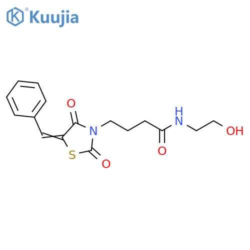 4-(5E)-2,4-dioxo-5-(phenylmethylidene)-1,3-thiazolidin-3-yl-N-(2-hydroxyethyl)butanamide structure