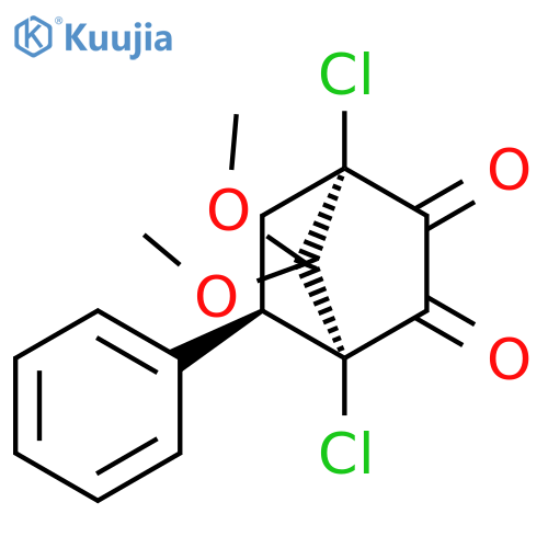Bicyclo[2.2.1]heptane-2,3-dione, 1,4-dichloro-7,7-dimethoxy-5-phenyl-, (1R,4S,5R)-rel- structure