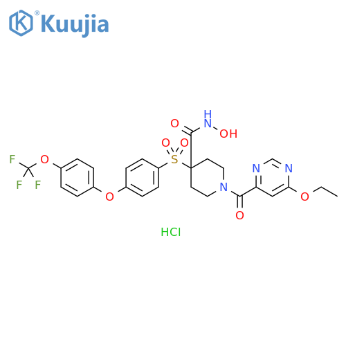 4-Piperidinecarboxamide,1-[(6-ethoxy-4-pyrimidinyl)carbonyl]-N-hydroxy-4-[[4-[4-(trifluoromethoxy)phenoxy]phenyl]sulfonyl]-, monohydrochloride structure