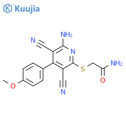 2-{[6-amino-3,5-dicyano-4-(4-methoxyphenyl)pyridin-2-yl]sulfanyl}acetamide structure