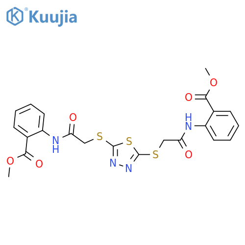 <br>dimethyl 2,2'-{1,3,4-thiadiazole-2,5-diylbis[sulfanediyl(1-oxoethane-2,1-di yl)imino]}dibenzoate structure