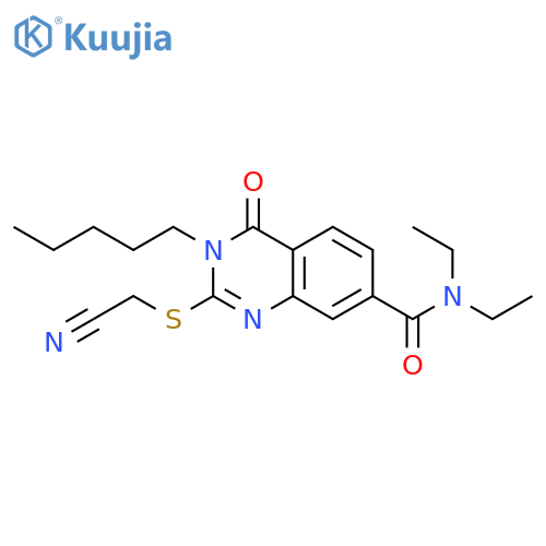 2-(cyanomethyl)sulfanyl-N,N-diethyl-4-oxo-3-pentyl-3,4-dihydroquinazoline-7-carboxamide structure