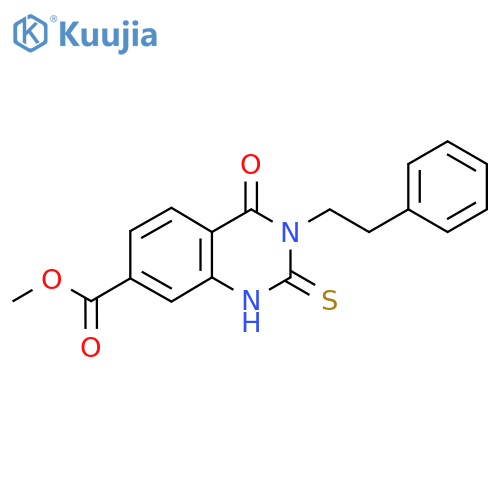 Methyl 4-oxo-3-(2-phenylethyl)-2-sulfanyl-3,4-dihydroquinazoline-7-carboxylate structure