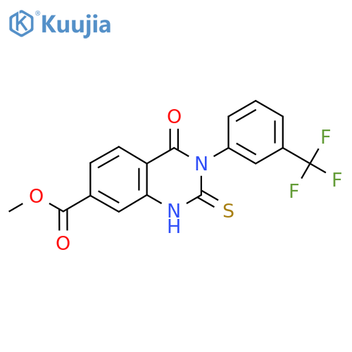 methyl 4-oxo-2-sulfanylidene-3-3-(trifluoromethyl)phenyl-1,2,3,4-tetrahydroquinazoline-7-carboxylate structure