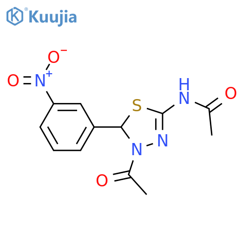 N-[4-acetyl-5-(3-nitrophenyl)-4,5-dihydro-1,3,4-thiadiazol-2-yl]acetamide structure