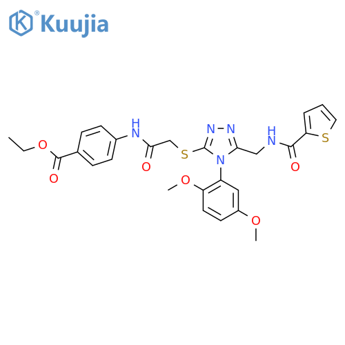 ethyl 4-(2-{4-(2,5-dimethoxyphenyl)-5-{(thiophen-2-yl)formamidomethyl}-4H-1,2,4-triazol-3-ylsulfanyl}acetamido)benzoate structure