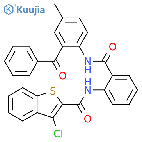N-{2-[(2-benzoyl-4-methylphenyl)carbamoyl]phenyl}-3-chloro-1-benzothiophene-2-carboxamide structure