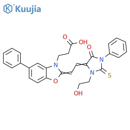 3(2H)-Benzoxazolepropanoic acid,2-[[3-(2-hydroxyethyl)-5-oxo-1-phenyl-2-thioxo-4-imidazolidinylidene]ethylidene]-5-phenyl- structure