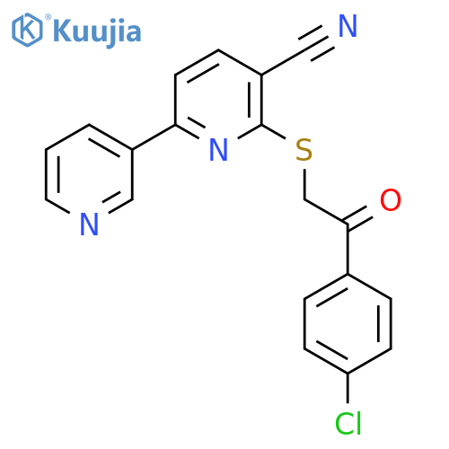 2-[2-(4-Chlorophenyl)-2-oxoethyl]sulfanyl-6-pyridin-3-ylpyridine-3-carbonitrile structure