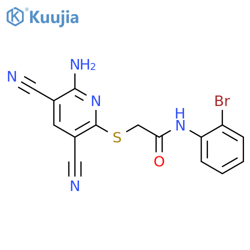 2-[(6-amino-3,5-dicyanopyridin-2-yl)sulfanyl]-N-(2-bromophenyl)acetamide structure