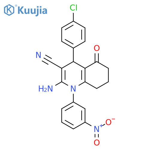 <br>2-Amino-4-(4-chloro-phenyl)-1-(3-nitro-phenyl)-5-oxo-1,4,5,6,7,8-hexahydro- quinoline-3-carbonitrile structure