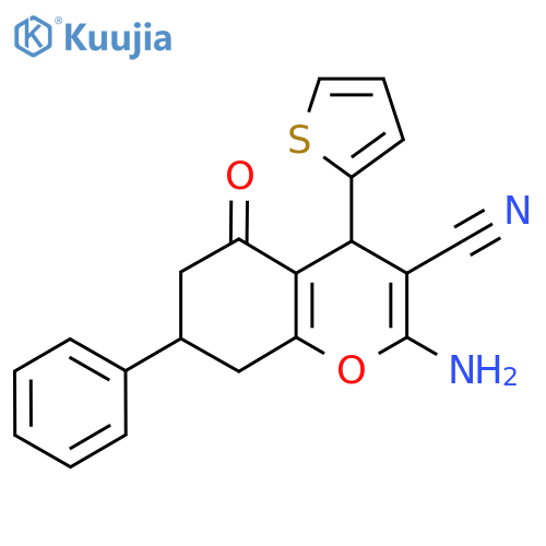 2-Amino-5-oxo-7-phenyl-4-thiophen-2-yl-4,6,7,8-tetrahydrochromene-3-carbonitrile structure