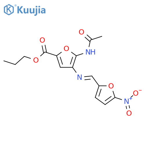 2-Furancarboxylic acid,5-(acetylamino)-4-[[(5-nitro-2-furanyl)methylene]amino]-, propyl ester structure
