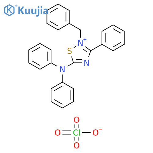 2-benzyl-5-(diphenylamino)-3-phenyl-1,2,4-thiadiazol-2-ium hydrate perchlorate structure