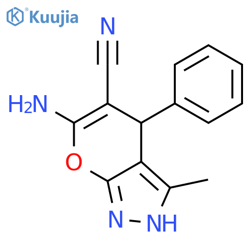 6-amino-3-methyl-4-phenyl-1H,4H-pyrano2,3-cpyrazole-5-carbonitrile structure