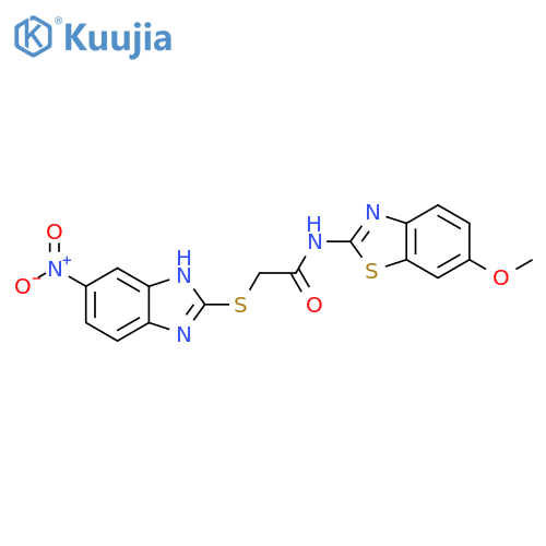 <br>N-(6-Methoxy-benzothiazol-2-yl)-2-(5-nitro-1H-benzoimidazol-2-ylsulfanyl)-a cetamide structure