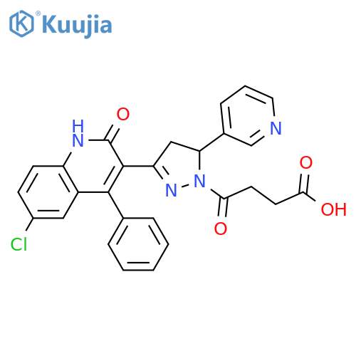 4-(3-(6-chloro-2-oxo-4-phenyl-1,2-dihydroquinolin-3-yl)-5-(pyridin-3-yl)-4,5-dihydro-1H-pyrazol-1-yl)-4-oxobutanoic acid structure
