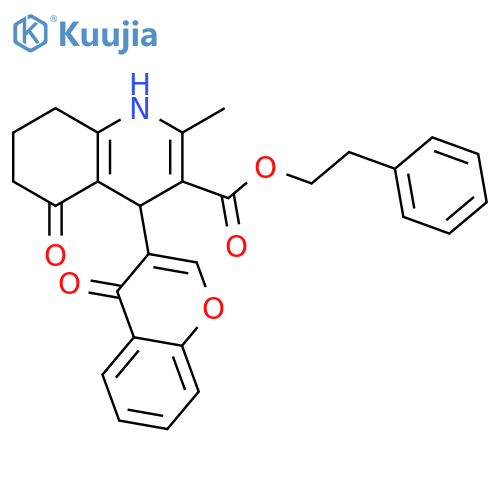 2-phenylethyl 2-methyl-5-oxo-4-(4-oxo-4H-chromen-3-yl)-1,4,5,6,7,8-hexahydroquinoline-3-carboxylate structure
