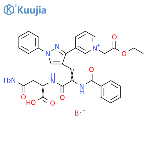 L-Asparagine, N-benzoyl-2,3-didehydro-3-[3-[1-(2-ethoxy-2-oxoethyl)pyridinium-3-yl]-1-phenyl-1H-pyrazol-4-yl]alanyl-, bromide (9CI) structure