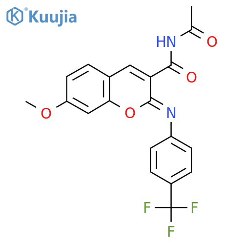 (2Z)-N-acetyl-7-methoxy-2-{4-(trifluoromethyl)phenylimino}-2H-chromene-3-carboxamide structure
