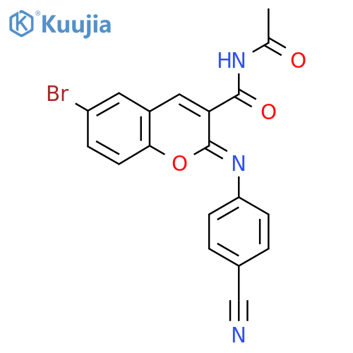 (2Z)-N-acetyl-6-bromo-2-(4-cyanophenyl)imino-2H-chromene-3-carboxamide structure