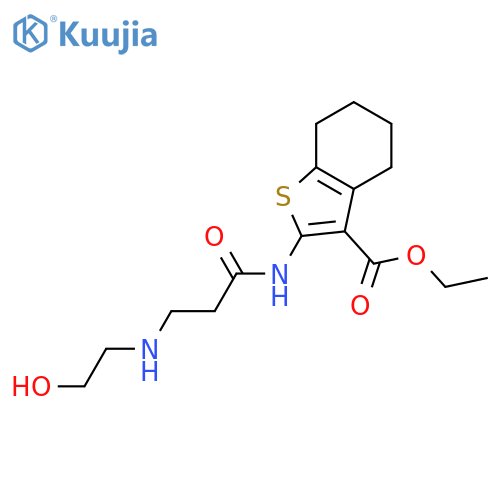<br>ethyl 2-(3-((2-hydroxyethyl)amino)propanamido)-4,5,6,7-tetrahydrobenzo[b]th iophene-3-carboxylate structure