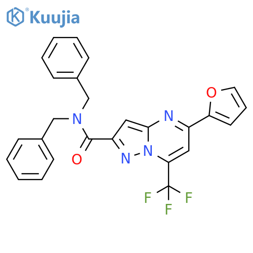 <br>5-Furan-2-yl-7-trifluoromethyl-pyrazolo[1,5-a]pyrimidine-2-carboxylic acid  dibenzylamide structure