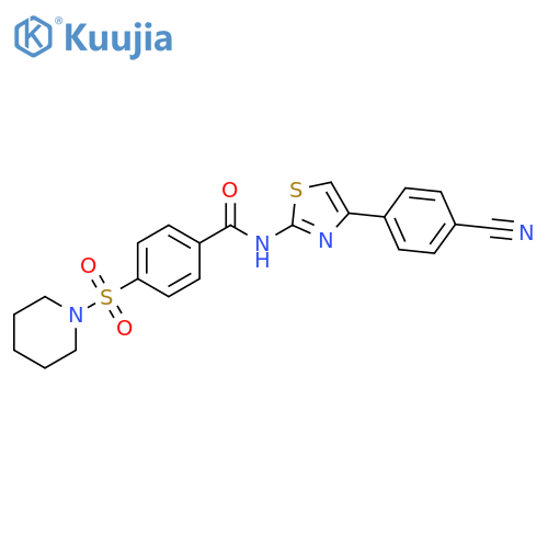 N-[(2E)-4-(4-cyanophenyl)-2,3-dihydro-1,3-thiazol-2-ylidene]-4-(piperidine-1-sulfonyl)benzamide structure