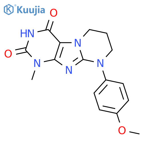 9-(4-methoxyphenyl)-1-methyl-1H,2H,3H,4H,6H,7H,8H,9H-pyrimido1,2-gpurine-2,4-dione structure