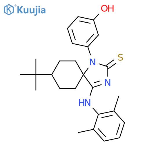 (4Z)-8-tert-butyl-4-(2,6-dimethylphenyl)imino-1-(3-hydroxyphenyl)-1,3-diazaspiro4.5decane-2-thione structure