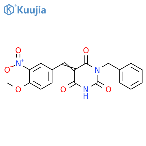 (5Z)-1-benzyl-5-(4-methoxy-3-nitrophenyl)methylidene-1,3-diazinane-2,4,6-trione structure