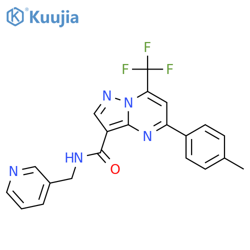 <br>5-(4-methylphenyl)-N-(3-pyridinylmethyl)-7-(trifluoromethyl)pyrazolo[1,5-a] pyrimidine-3-carboxamide structure