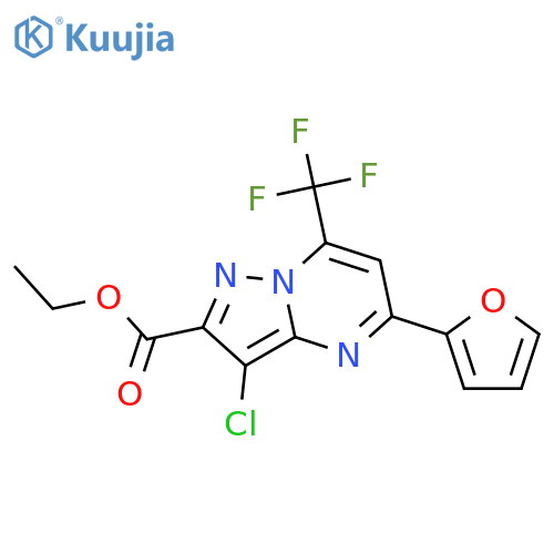 <br>3-Chloro-5-furan-2-yl-7-trifluoromethyl-pyrazolo[1,5-a]pyrimidine-2-carboxy lic acid ethyl ester structure