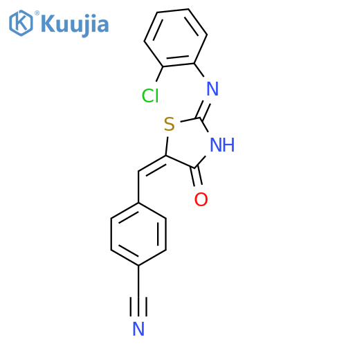 4-{(2E,5E)-2-(2-chlorophenyl)imino-4-oxo-1,3-thiazolidin-5-ylidenemethyl}benzonitrile structure