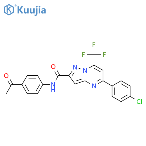 <br>N-(4-acetylphenyl)-5-(4-chlorophenyl)-7-(trifluoromethyl)pyrazolo[1,5-a]pyr imidine-2-carboxamide structure