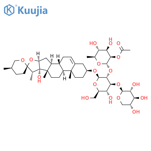 (25R)-spirost-5-en-3β,17α-diol 3-O-[2''-OAc-α-L-rhamnopyranosyl-(1→2)]-β-D-xylopyranosyl-(1→3)-β-D-glucopyranoside structure