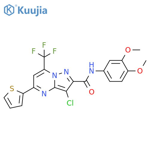 3-chloro-N-(3,4-dimethoxyphenyl)-5-(thiophen-2-yl)-7-(trifluoromethyl)pyrazolo1,5-apyrimidine-2-carboxamide structure