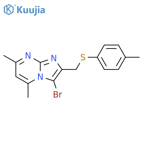 3-bromo-5,7-dimethyl-2-{(4-methylphenyl)sulfanylmethyl}imidazo1,2-apyrimidine structure