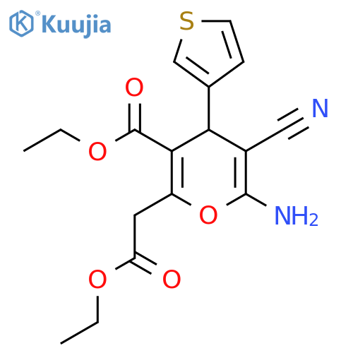 Ethyl 6-amino-5-cyano-2-(2-ethoxy-2-oxoethyl)-4-(thiophen-3-yl)-4H-pyran-3-carboxylate structure