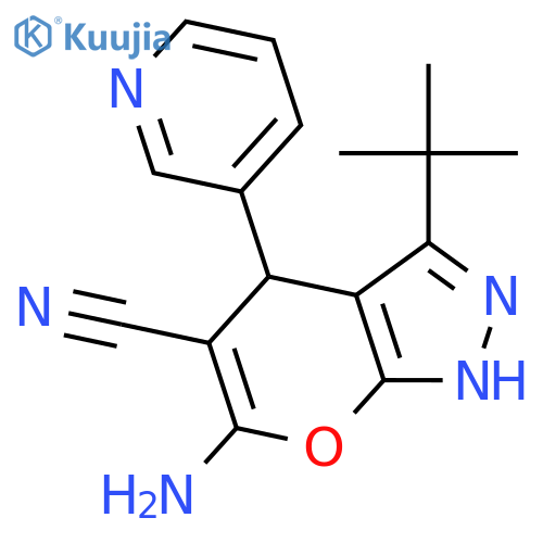<br>6-Amino-3-(tert-butyl)-4-(pyridin-3-yl)-1,4-dihydropyrano[2,3-c]pyrazole-5- carbonitrile structure