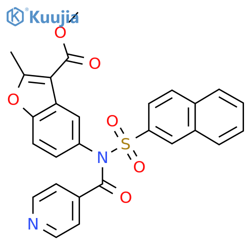 methyl 2-methyl-5-N-(naphthalene-2-sulfonyl)pyridine-4-amido-1-benzofuran-3-carboxylate structure
