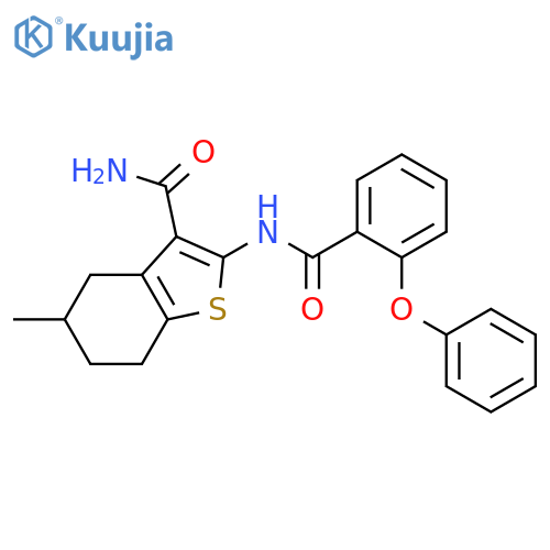 5-methyl-2-(2-phenoxybenzamido)-4,5,6,7-tetrahydro-1-benzothiophene-3-carboxamide structure