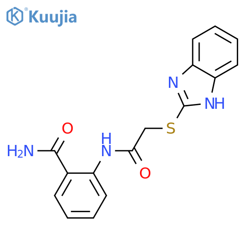 2-{[(1H-benzimidazol-2-ylthio)acetyl]amino}benzamide structure
