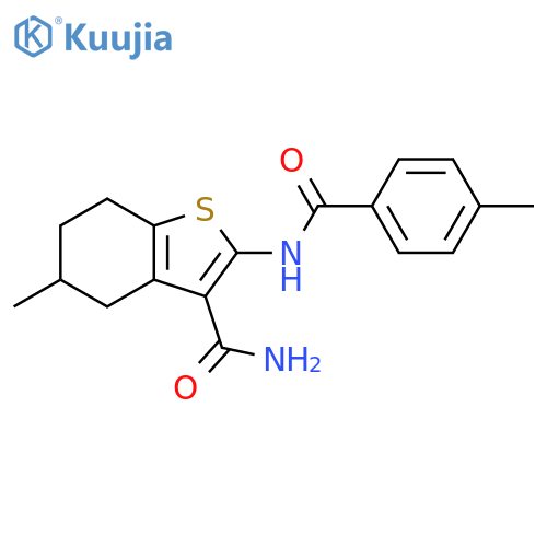 5-methyl-2-(4-methylbenzamido)-4,5,6,7-tetrahydro-1-benzothiophene-3-carboxamide structure