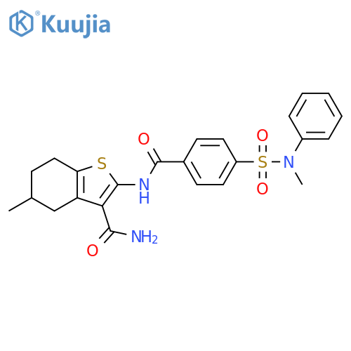 5-methyl-2-{4-methyl(phenyl)sulfamoylbenzamido}-4,5,6,7-tetrahydro-1-benzothiophene-3-carboxamide structure