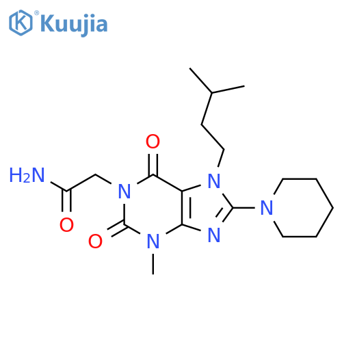 2-3-methyl-7-(3-methylbutyl)-2,6-dioxo-8-(piperidin-1-yl)-2,3,6,7-tetrahydro-1H-purin-1-ylacetamide structure