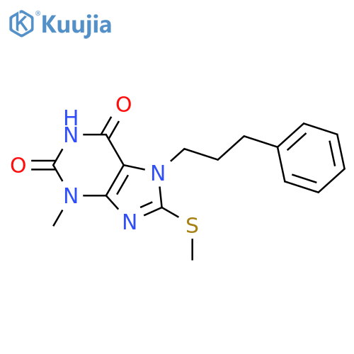 3-methyl-8-(methylsulfanyl)-7-(3-phenylpropyl)-2,3,6,7-tetrahydro-1H-purine-2,6-dione structure