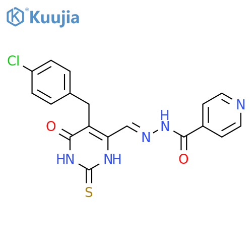 4-Pyridinecarboxylicacid,2-[[5-[(4-chlorophenyl)methyl]-1,2,3,6-tetrahydro-6-oxo-2-thioxo-4-pyrimidinyl]methylene]hydrazide structure
