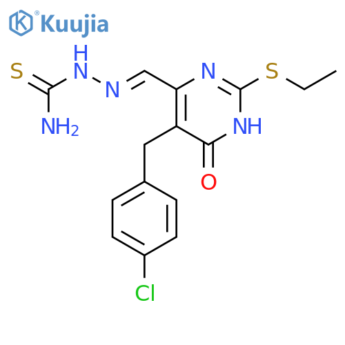 Hydrazinecarbothioamide,2-[[5-[(4-chlorophenyl)methyl]-2-(ethylthio)-1,6-dihydro-6-oxo-4-pyrimidinyl]methylene]- structure